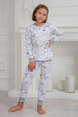 Пижама подростковая из интерлока Потешка котик серый