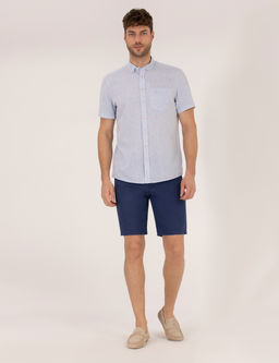 _ndigo Slim Fit Keten Kar___ml_ Beli Lastikli Bermuda _ort