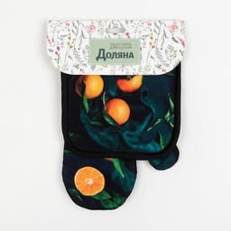 Кухонный набор Доляна Апельсины прихватка 17*17 см, варежка-прихватка 26*16 см, 100% п/э  фото 4