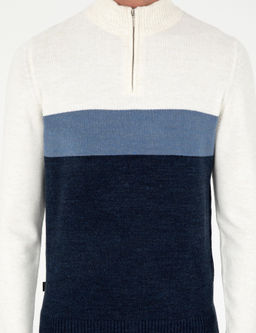 Lacivert Slim Fit Fermuarl_ Dik Yaka Triko Kazak