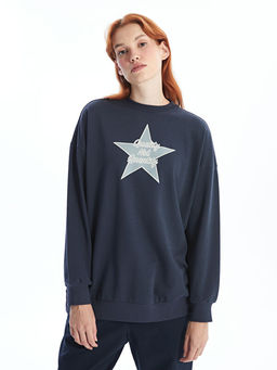 Bisiklet Yaka Bask?l? Kad?n Sweatshirt Tunik