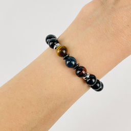 Браслет из Турмалина, Тигрового, Бычьего и Соколиного глаза 20 см