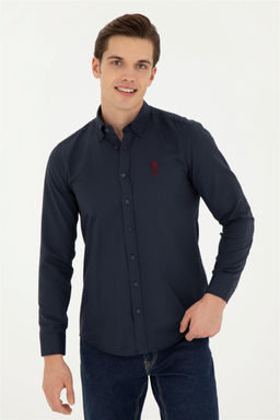 Мужская темно-синяя базовая рубашка с длинным рукавом - U.s. polo assn фото 3