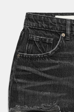 SHORTS DENIM TRF TIRO ALTO ROTOS / Negro - Zara фото 7