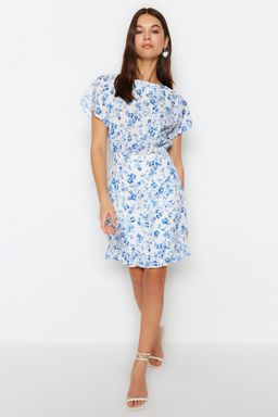 Ekru Cicek Desenli A-Kesim F?rf?rl? Astarl? Mini Dokuma Elbise TWOSS23EL02005 - Trendyolmilla фото 2