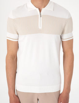 Ekru Slim Fit Fermuarl_ Polo Yaka Triko Ti__rt