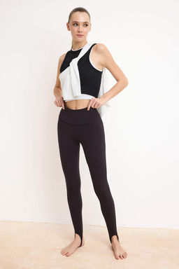 Siyah Fuzo Bel Katlamal? F?rcal? Soft Kumas Spor Tayt THMSS26TY00012