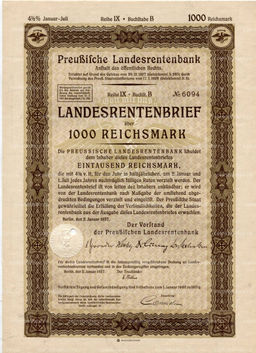 Облигация 4,5% 1000 рейхсмарок 1937 года Германия