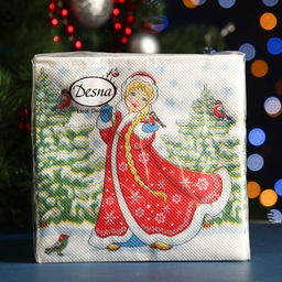 Цена за 6 шт. Салфетки новогодние бумажные Снегурочка, 1 слой, 24?24 см, 40 шт.