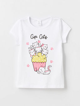 Bisiklet Yaka Bask?l? K?sa Kollu K?z Bebek Ti??rt