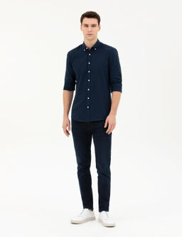Lacivert Slim Fit Uzun Kollu G_mlek