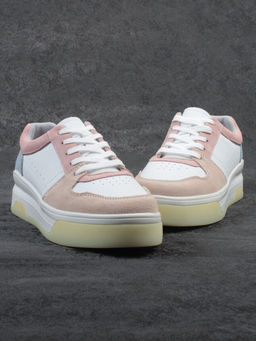 03-YG453-1 WHITE/PINK/BEIGE/LT. BLUE Кроссовки женские (натуральная кожа)