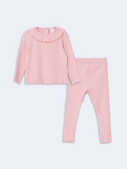 Bisiklet Yaka Uzun Kollu Bask?l? K?z Bebek Bluz ve Tayt 2li