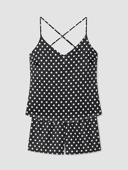 Puantiyeli Saten Kad?n ?ortlu Pijama Tak?m?