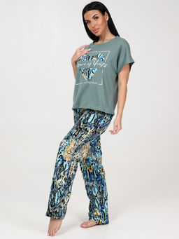 633 ПИЖАМА ЖЕНСКАЯ (брюки) (Зелёный/бирюза (змея)) - А-дина фото 4