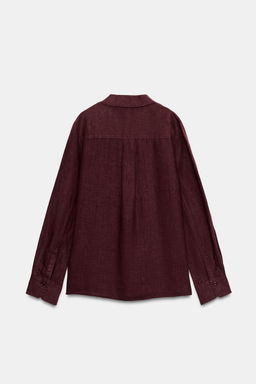 CAMISA LINO 100% BOLSILLO ZW COLLECTION / Vino - Zara фото 7