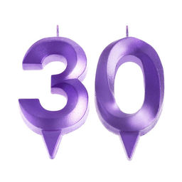 Свеча в торт юбилейная Грань (набор 2 в 1), цифра 30, фиолетовый металлик, 6,5 см - Страна карнавалия фото 3