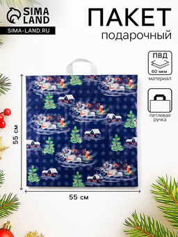 Цена за 25 шт. Пакет новогодний «Тройка», полиэтиленовый с петлевой ручкой, 55×55 см, 60 мкм