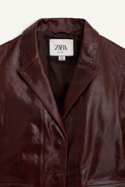 LIMITED EDITION 100% LEATHER CROPPED BLAZER - Zara фото 7