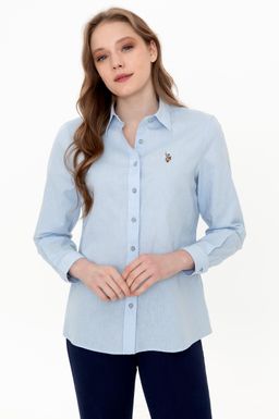 Женская голубая рубашка с длинным рукавом Basic