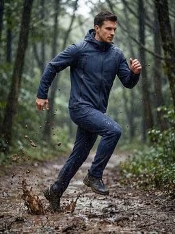 Мужской костюм из софтшелла с флисом и мембраной утепленный темно-синего цвета 09613TS