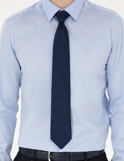 Koyu Mavi Slim Fit Uzun Kollu Basic G_mlek