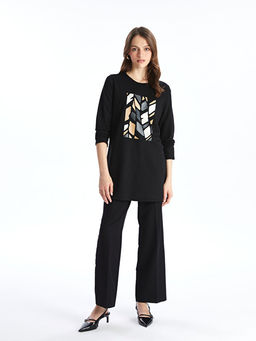 Bisiklet Yaka Bask?l? Kad?n Sweatshirt Tunik