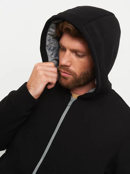 Акция -10%!!! М-34 Куртка-толстовка мужская на меховой подкладке (черный)