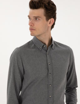 Gri Flanel Dokulu Slim Fit Uzun Kollu G_mlek - Pierre cardin фото 2