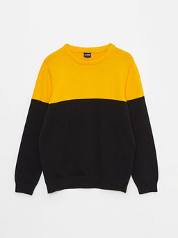 Bisiklet Yaka Renk Bloklu Uzun Kollu Erkek ?ocuk Triko Kazak