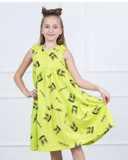 Платье сарафан Алина (Кот в очках) цвет Лайм,100% хлопок