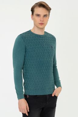 U. S. Polo Assn / Мужской зеленый трикотажный свитер с круглым вырезом - U.s. polo assn фото 3