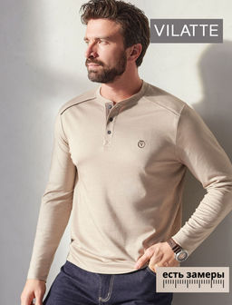 Джемпер хенли из полотна пике с меланжевым плетением с эластаном