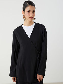 Kruvaze Yaka Keten Kar???ml? Kad?n Kimono