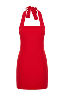 K?rm?z? Vucuda Oturan Boyundan Baglamal? Mini Dokuma Elbise TWOSS23EL01724