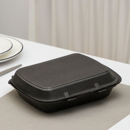 Цена за 130 шт. Ланч - бокс одноразовый, 24.7×20.6×3.5 см, 1 секция, полистирол, чёрный