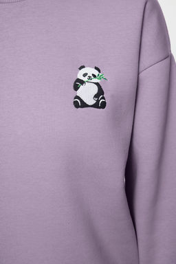 Lila Animal Nak?sl? Regular/Normal Kal?p Kal?n Ici Polarl? Orme Sweatshirt TWOAW24SW00196