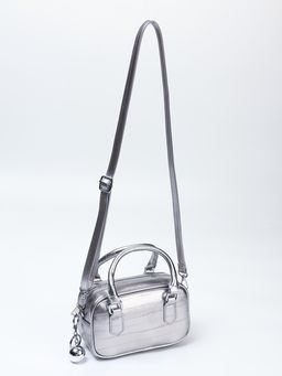 Сумка женская саквояж на молнии, 20×9×12 см, серебристая