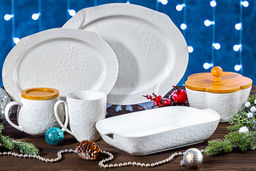 Блюдо д/запекания и сервировки 1,9 л 37*21*12 см Снежинки с стекл крышкой на дер подст. - Elan gallery фото 12