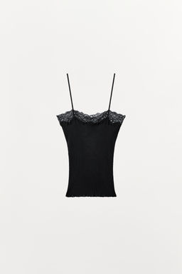 TOP RIB ENCAJE / Negro