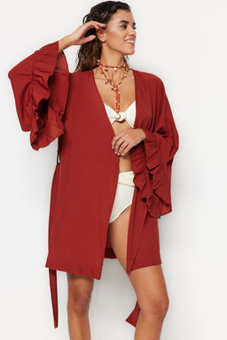Siyah Kusakl? Dokuma Volanl? Mini Plaj Kimono&Kaftan TBESS21KM0002 - Trendyolmilla фото 10