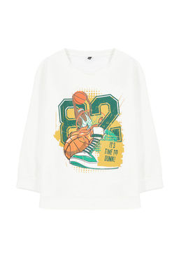 Bej*001 Erkek Cocuk Mevsimlik-Ince Basketbol Desenli Bisiklet Yaka Orme Sweatshirt TKDAW25SW00005 - Trendyolmilla фото 4