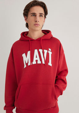 Mavi Logo Bask?l? Kapusonlu K?rm?z? Sweatshirt  фото 2