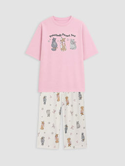 Bisiklet Yaka Bask?l? K?z ?ocuk Pijama Tak?m