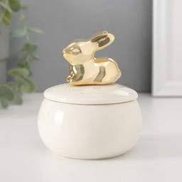 Шкатулка для украшений «Золотой кролик», керамика, белая, 8×8×10 см
