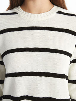 Bisiklet Yaka ?izgili Uzun Kollu Kad?n Triko Kazak