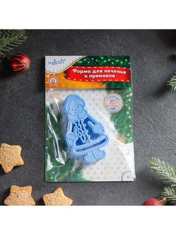 Форма для печенья новогодняя «Снегурочка», вырубка, штамп, 10×5.9×1.4 см, пластик, голубая