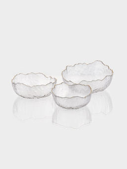 Набор салатников «Вулкан», 3 предмета: 380/750/1450 мл, d=13/16.5/20 см, с золотой отводкой, стекло, прозрачные