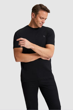 Erkek Siyah Regular Fit Bisiklet Yaka Basic Ti__rt