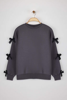 Antrasit Fiyonk Detayl? Oversize/Genis Kal?p Kal?n Ici Polarl? Orme Sweatshirt TWOAW25SW00249